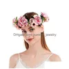 Flower Headband Rose Handmade Flowers Floral Garland Hair Band Decoration Adjustable Women Girls Headdress For Wedding Drop Delivery Dhczo