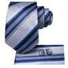 Noeuds papillon Hi-Tie rayé argent bleu hommes mode cravate mouchoir bouton de manchette pour smoking accessoire classique soie luxe cravate homme cadeau