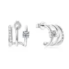 ANZIW Triple Side Hoops Earrings Half Open Cuff Real 925 Silver Piercing Ear Stud for Women Korean Jewelry 240112