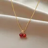 Pendant Necklaces Fashion Korean Wine Red Cherry Necklace For Women Trend Girl Wedding Banquet Jewelry Accessories Collarbone Chain