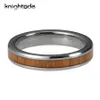 4 mm Tungsten Carbide Ring Vintage Koa Wood InRlay for Women Men Men Wedding Radze Biżuteria Prezent Fatted Edges High Polished Comfort Fit 240112