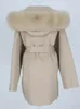 OFTBUY Oversize Lose Kaschmir Wolle Mischungen Echt Pelzmantel Winter Jacke Frauen Natürlichen Fuchs Pelz Kragen Kapuze Oberbekleidung Gürtel 240112