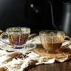 Caffettiere Tazza di vetro Tazza da tè trasparente squisita di lusso e tazze per piatti Kit Acqua Regalo Piattini pomeridiani Latte