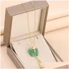 Pendant Necklaces Vintage Elegant Green Butterfly For Women Trendy Female Tassels Neck Chain Jewelry Ladies Party Accessories Drop De Dhuyv