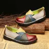 Geklede schoenen WOIZGIC Dames Dames Dames Moeder Schoenen Flats Echt leer Loafers Mocassins Gemengd Kleurrijk Antislip Grote maat 42