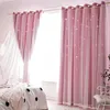 Star Curtain for Girls Bedroom Wysoka zaciemnienie podwójna warstwa Sheer nakładka do pokoju dziecięcego gwiazda księżniczki Pink 240113