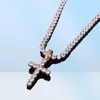 Iced Out Zircon Cross Pendant with 4mm tennis chain necklace set men039s Hip Hop Jewelry Gold Silver Cz Netclace set6880564