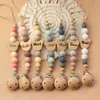 New Baby Teethers Toys Name Custom Wooden Baby Baby Pacifier Chain Silicone Bead Dummy Nipple Holder Host