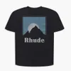 Высококачественные футболки Rhude в стиле хип-хоп с принтом заката High Street и женские свободные футболки с короткими рукавами аккуратные оранжево-синие оптом