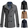 Hommes Double boutonnage coton manteau hiver laine mélange couleur unie décontracté affaires mode mince Trench veste hommes vêtements 240113