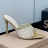 Gianvito Rossi Pantofole con tacco alto Designer Scarpe da donna Sandali moda in rete Materiale garza Strass Classici Scuff Punta aperta Pantofola di design di lusso