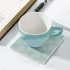 テーブルマットバタフライパターンミントセラミックコースター（正方形）コーヒーマグ用タイルスレートパーソナライズ