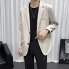 남자 양복 2024 스프링 한국 블레이저 코트 고품질 남성 패션 캐주얼 아이스 실크 실크 통기 양복 웨딩 사업 4xl
