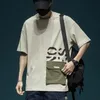 Summer Men's Short Sleeve Letter Printed T-shirt With Cargo Pocket Casual Cotton O-Neck Tops Y2K Streetwear Oversized Tee Shirts 240113