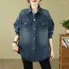 Kvinnors blusar överdimensionerade 2024 Autumn Shirt Denim Shirts Women Wild Casual Long Sleeve Tops