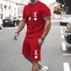 Y2K Men's Sets T Shirt And Shorts Fashion Digital Letter K Printing Tow-Piece Summer Daily Casual Clothes Street Wear For Men 240112