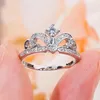 100% real coroa anel s925 prata esterlina com branco banhado a ouro para mulheres jóias finas proposta presente de noivado 240112