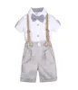 Boy Bow Gentleman Clothes White Shirt Shorts with Suspenders Kids Children Holiday Outfits Short Sleeve Sets7525233