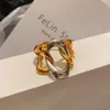 Fashion Individualized Cold Geometric Chain Color Block Ring, Women's French High End Light Luxury Charm Jewelry Trend