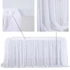 Glitter Pearl Szyfonowa spódnica stołowa 4ft6ft9ft14ft Guaze Ruffle Dining for Wedding Party Desser Bankiet Decor 240112