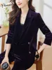 Yitimuceng Herfst Winter Kantoor Dames Fluwelen Broek Pak 2023 Koreaanse Mode Formele Blazer Jas Broek 2 Delige Set 240112