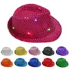 Berets LED Party Panamá Caps Lantejoulas Brilho Jazz Hat Desempenho Adereços Flash Cowboy Ao Ar Livre Hip Hop Cap Atacado Flat Top Chapéus de Natal