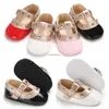 New First Walkers Newborn Baby Girls Bow Princess Shoes Soft Sole Crib Leather Solid Buckle Strap Flat with Heel Baby Shoes Toddler Fashion Shoes