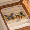 Kolczyki stadninowe Trendy 18 -karatowe złoto platowane stopę miedziusza kolczyki motyl Naturalny abalone kowtaj biżuteria dla kobiet