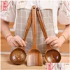 Spoons Japanese Spoon Teakwood Wooden Tableware Soup Frying Rice Seasoning Spoons Long Handle Colander Pot Drop Delivery Home Garden K Dhyqk