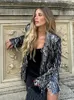 Kvinnorjackor Sier Sequinned Tassel Jacket Blazer For Women Elegant Lapel Long Sleeve Button Fastening Coat 2024 Fashion High Streetwear