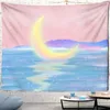 Tapisseries Rose Lune Tapisserie Étoilée Univers Tenture Murale Chambre Dortoir Art Maison Kawaii Décor Couleur Couverture