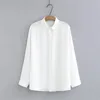 Plus size camisa branca primavera outono chiffon blusa para mulheres moda cor sólida manga longa solta breve seda gelo básico topos 240112