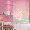 Tapisseries Rose Lune Tapisserie Étoilée Univers Tenture Murale Chambre Dortoir Art Maison Kawaii Décor Couleur Couverture