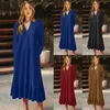 Sexy V-Neck Women's Solid Lace Up Long Sleeve Pullover Fashion Autumn/Winter Pocket Plus Size Loose fitting Dress S-5XL 240113