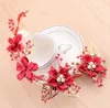 Nagłówki ślubne, kryształ, kwiat śliwki, czerwony nakrywa głowy, ręcznie robione koraliki, akcesoria, akcesoria do sukienki Qipao