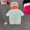 Suéter de moda para mujer, jersey con cuello en V, prendas de punto informales con botones, camisetas de punto de manga corta para niñas de 4 colores