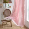 Cotton Linen Blending Curtains Road Pocket Shade Curtain Tassel for Kitchen Bedroom Living Room Bay Window Cabinet Curtain 240113