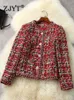 ZJYT Autumn Winter Runway Fashion Plaid Tweed Woolen Jackets Płaszcze Kobiety z długim rękawem pojedynczy piersi biuro odzieży wierzchniej 240112