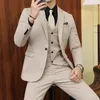 Men's Suits 2024 Fashion Men Leisure Boutique Business Solid Color Slim Wedding Suit / Male 3 Pcs Blazers Jacket Pants Vest