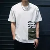 Summer Men's Short Sleeve Letter Printed T-shirt With Cargo Pocket Casual Cotton O-Neck Tops Y2K Streetwear Oversized Tee Shirts 240113