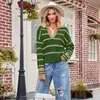 Vêtements transfrontaliers pour femmes d'automne et d'hiver en Europe et en Amérique, nouveau pull rayé patchwork à la mode, col ample, pull tricoté pour femme