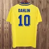 1994 Suède Larsson Mens Soccer Jerseys Team National Retro Dahlin Brolin Ingesson Home Yellow Away White Adult Brolin Football Shirts Uniforms