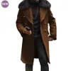 Casual Woolen Coat Fall Winter Fashion Slim Double Breasted Young Men Solid Color Fur Collar Mens Top 240113