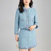 Robes de travail hiver jupes élégantes ensembles pour femmes 2 pièces veste à manches longues manteau et mini jupe bureau dame 30% laine tweed deux pièces ensemble