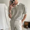 Herr t -skjortor sommar vintage randig kort ärm polo män skjorta mode casual överdimensionerade toppar andningsbara högkvalitativa 2024 hipsterkläder