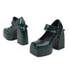 Lady Mary Jane Formele schoenen voor dames Dikke hak Platform Haak Lus Metalen gesp Vierkante tenen Schoenen met hoge hakken 240112