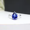 Anel de turmalina azul retrô europeu e americano, avó feminina de quatro garras, anel de diamante de simulação de safira, versão coreana, temperamento, anel de moda, feminino