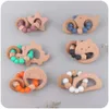 New Baby Teethers Toys Baby Pacifier Clip Wooden Teethers Bracelet SetSilicone Beads Infants Teething Toy Anti-lost Chain Cartoon Star Cloud Cat
