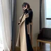 Chic Woolen Patchwork Trench Coat for Women Double-breasted Cardigan Anti-wrinkle Lapel Winter Coat High Sense Overcoat Outwear 240112