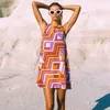 Freizeitkleider Damen Outdoor Süßes A-Linien-Kleid Sommer Gestreifter Druck Ärmellos O-Ausschnitt Schlank Rückenfrei